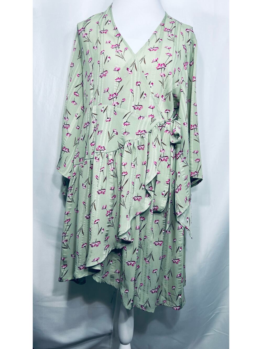Unique21 Casual Floral Green Wrap Dress